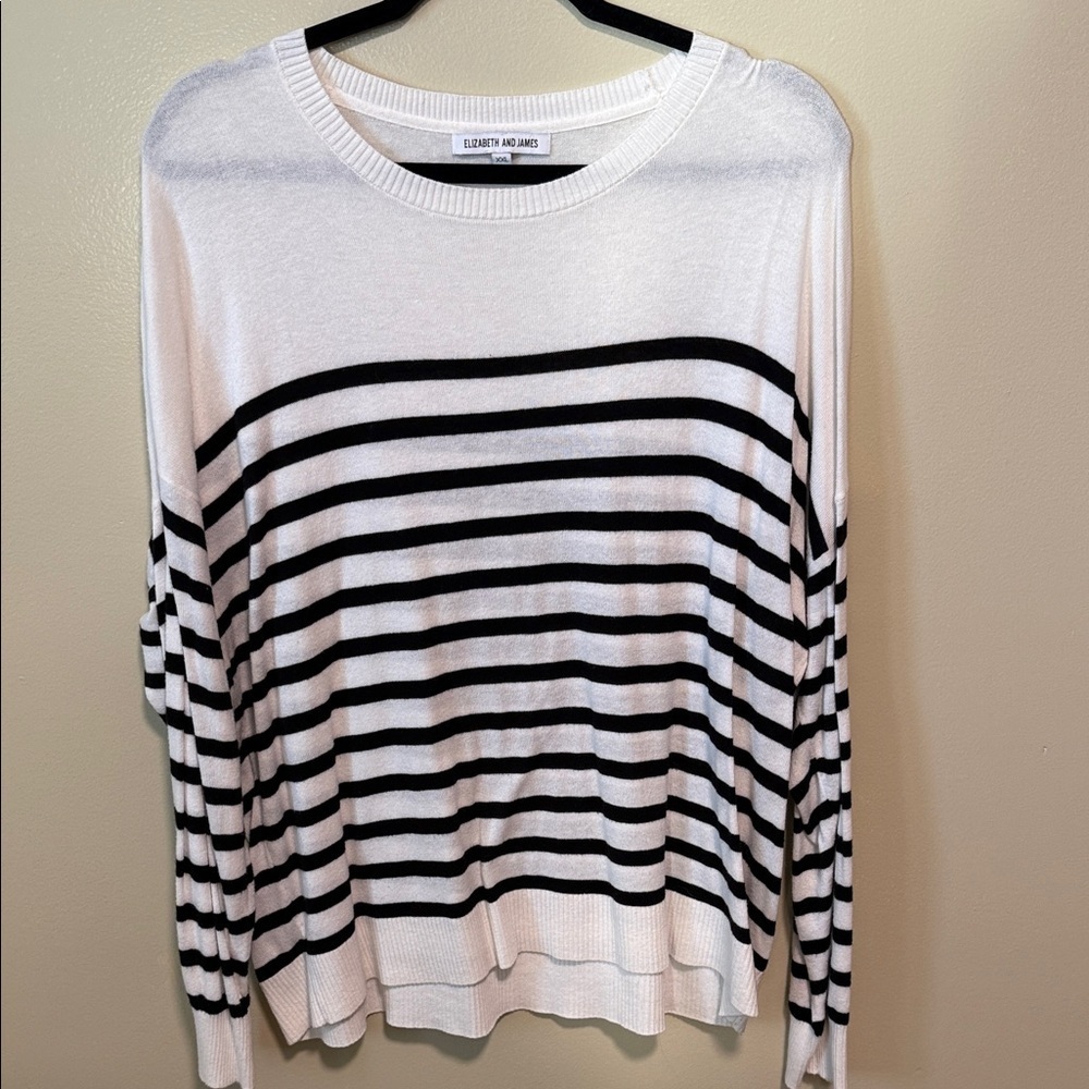 Elizabeth and James White Sweater with Black Stripes Women's Size 2XL